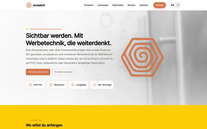 Startseite mit klarer Führung, ecowerk