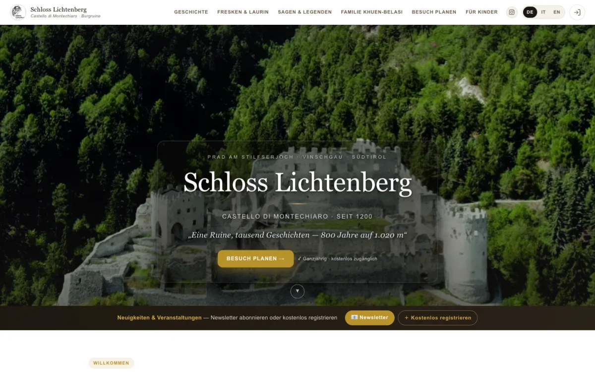 Home page with the castle and Plan your visit, Schloss Lichtenberg